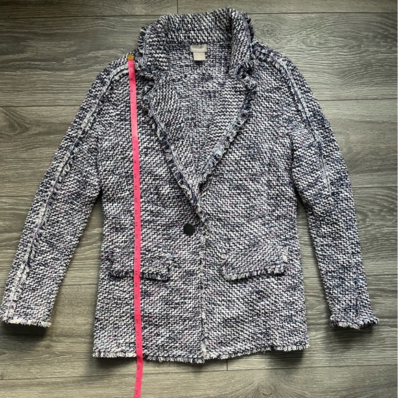 Chico’s Soft Tweed Blazer Pink Blue Frayed Hem Career Work Casual Size 0 (S) - Picture 7 of 9